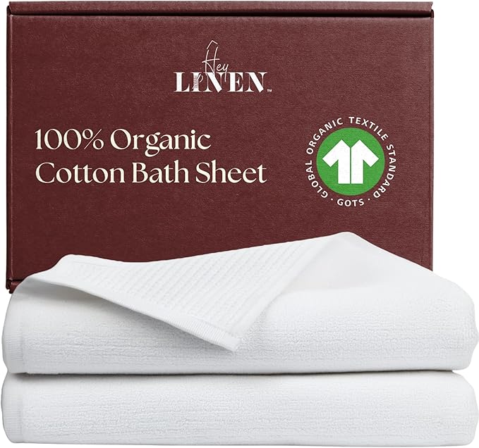 100% Organic Cotton Bath Towel Set of 2 | Luxury 650 GSM Beach & Spa Towels | Soft Large Quick Dry Towel for Bathroom | Waffle Terry Weave | White 35x60
