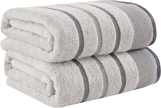 Great Bay Home Decorative Oversized Bath Sheet Set - Cotton 2 Pack 68x35 Extra Large Towels - Durable Towels for Bathroom Decor (Light Grey/Mid Grey/Dark Grey)