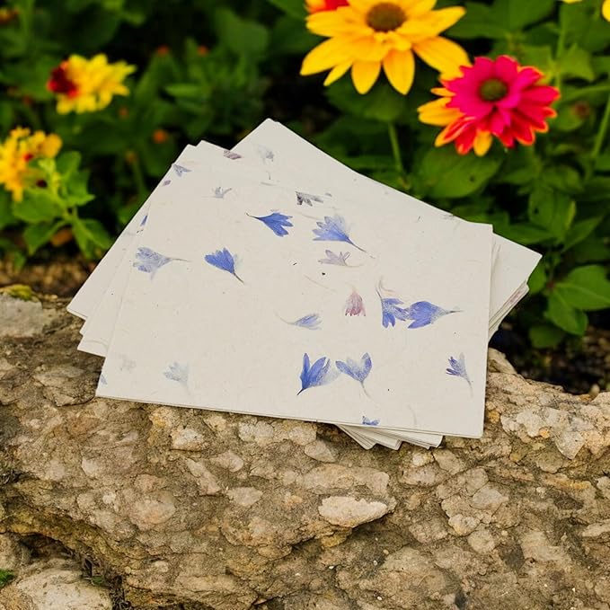 Kathmandu Valley Co. Nepali Cherish Greeting Card & Envelope Deluxe Box Set with Handmade Lokta Paper from Nepal, 25 Cards (Cornflower)