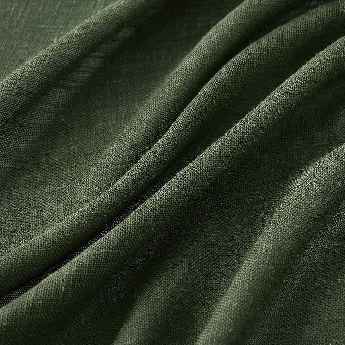MIULEE Olive Green Linen Curtains 54 Inch Length 2 Panels for Bedroom Living Room, Soft Thick Linen Textured Natural Short Window Drapes Semi Sheer Light Filtering Back Tab Burlap Look Decor