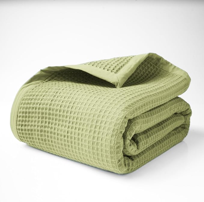 Salt Earth GOTS Certified 100% Organic Cotton Throw Blanket, 90"x90" Waffle Blankets & Throws for Bed, Throw Blanket for Couch, Cozy Christmas Blankets and Throws for Christmas Gifts (Mosstone)