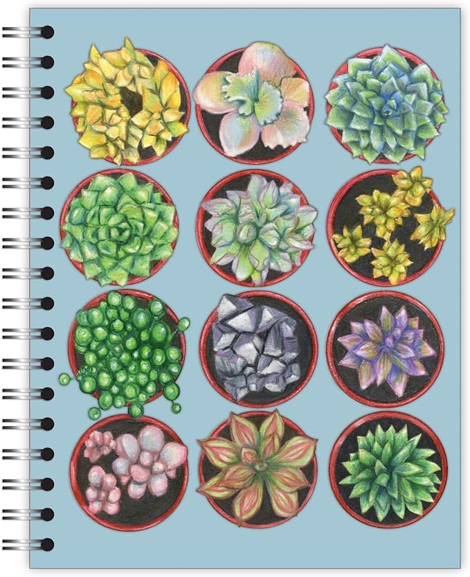 Small Spiral Bound Recycled Notebook, Succulents Design, 9.75" x 7.5", 70 Sheets, Double-Wire, College Ruled, Vegan, Made in USA