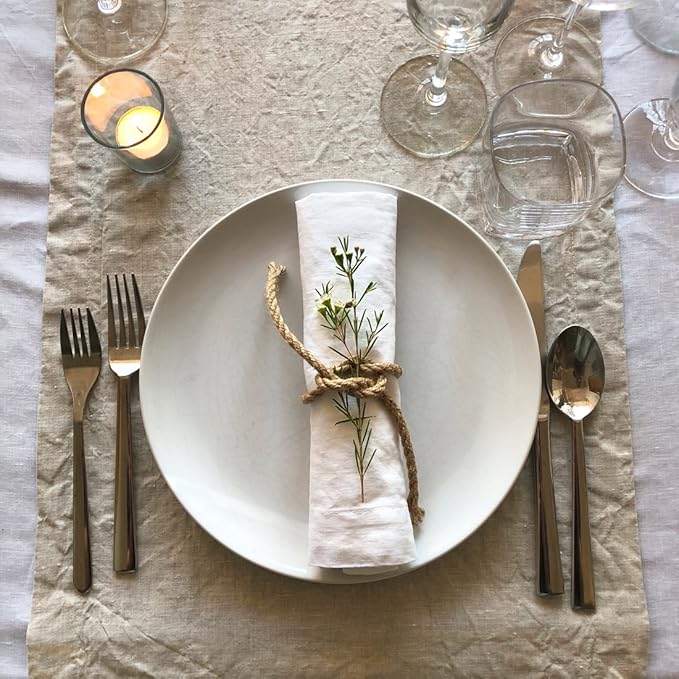 Huddleson White Linen Napkin 20x20 (Set of Four) Luxury Italian Linen Napkin Sewn in US