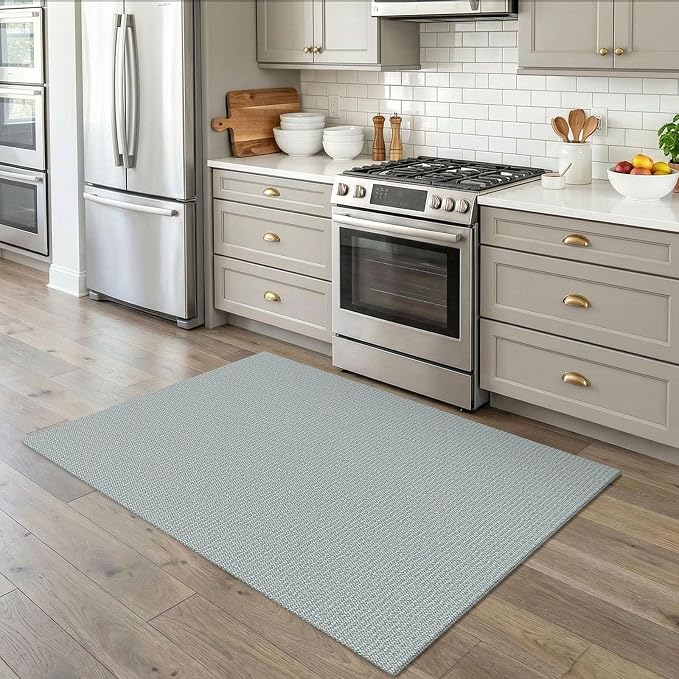 EARTHALL Washable Area Rug 4x5 Ft Non Slip Rugs for Entryway Braided Throw Rugs Bedroom Carpet Cotton Entry Rug Woven Floor Rug for Bedroom Dining Room Living Room, Turquoise/Gray