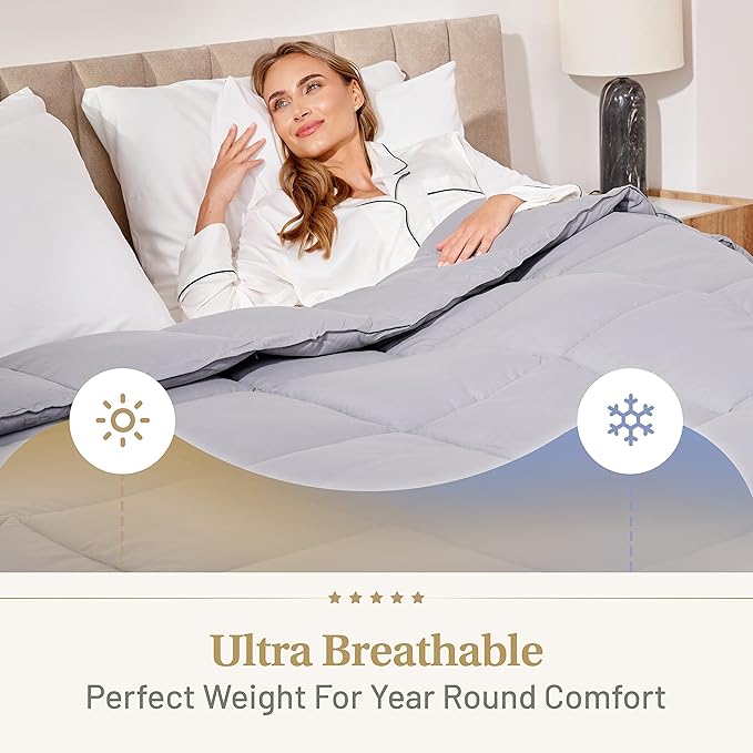 Lavish Comforts Twin Duvet Insert Premium Bedding, Machine Washable, Fluffy Grey Comforter, Twin Size, 68x86