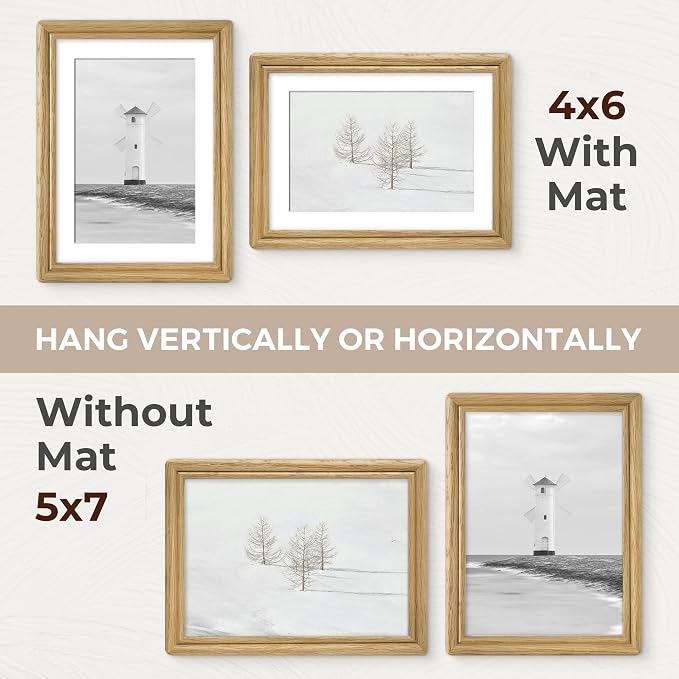 Fun Memories 5x7 Picture Frame with Mat for 4x6, USA-Sourced Oak Wood Handcrafted Rounded Corner with HD Tempered Glass, 5 x 7 Photo Frames Gallery Wall & Tabletop, Vertically or Horizontally, 2 Pack