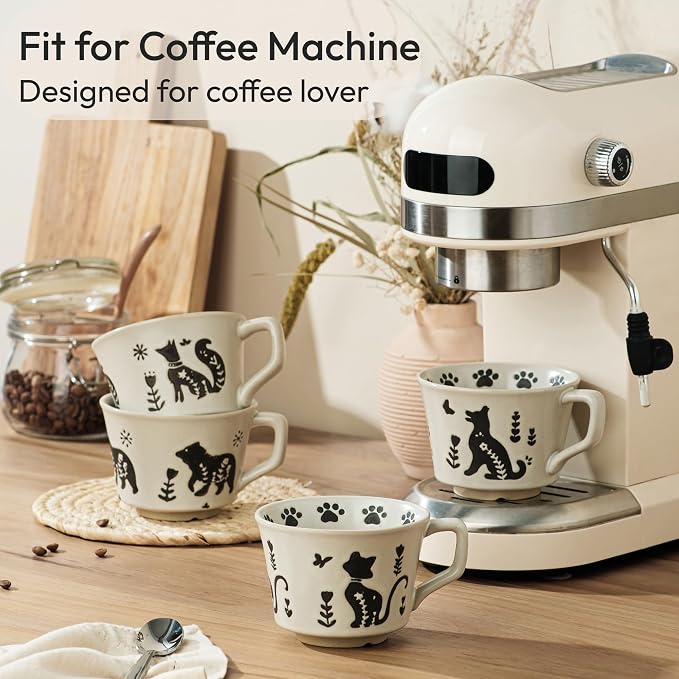 11 oz Ceramic Coffee Mug, Stoneware Teacup with Handle | Small Novelty Unique Cup for Tea Mocha Latte Cappuccino, Microwave Dishwasher Safe (Cat)