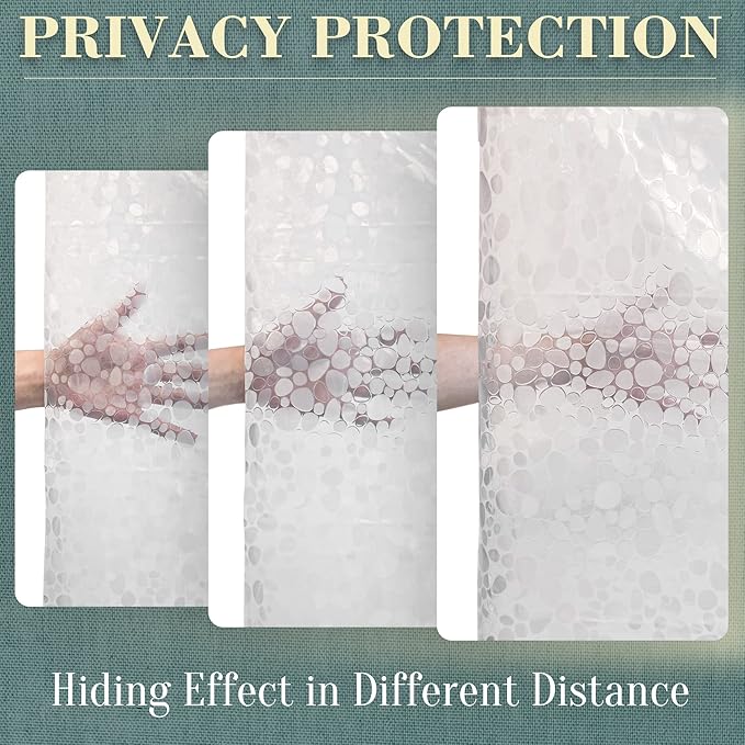 No Hook Shower Curtain or Liner - 8G Heavy Duty Cobblestone Bathroom Shower Curtain No Hooks Required, Waterproof Plastic & PVC Free, Standard Size 71 x 74, Pebble