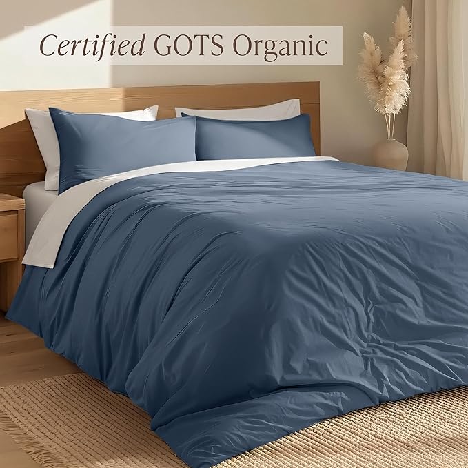 Bare Home 100% Organic Cotton Extra Long Duvet Cover Set - Crisp Percale Weave - Lightweight & Breathable - Cooling Duvet Cover Set (Twin/Twin XL, Bering Sea)