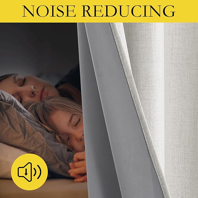 NICETOWN 100% Blackout Curtains 63 inches Long 2 Panels, Thermal Insulated Short Curtains with Liner for Bedroom, Linen Blend Farmhouse Style Privacy Window Draperies, Alabaster Gray, W42 per Panel