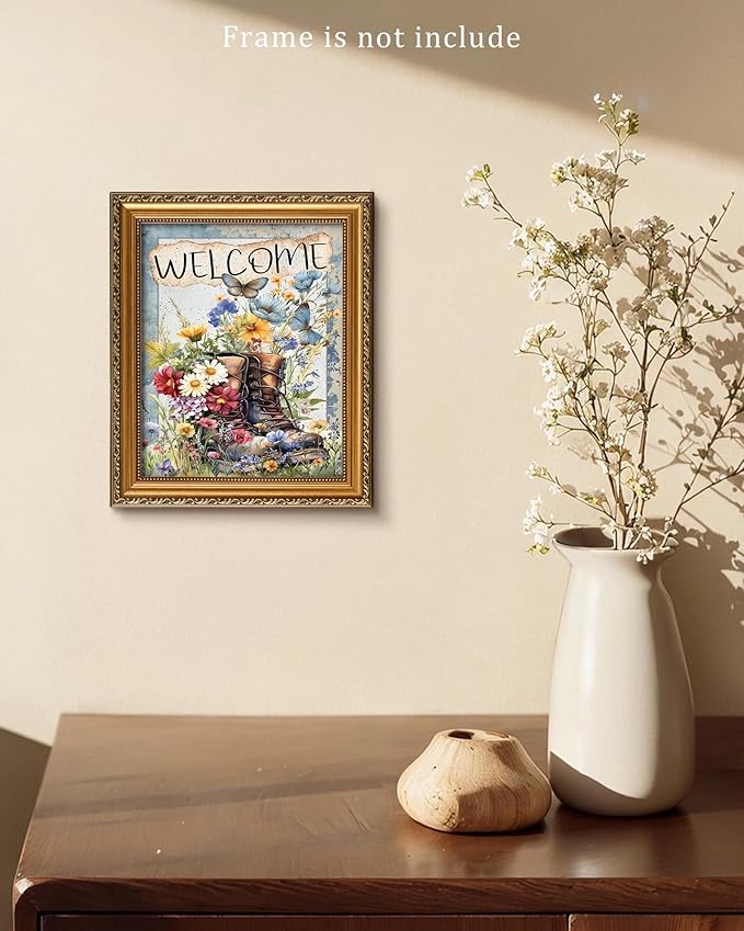 Vodefoad Vintage Garden decoration Wall Art Retro garden Wall Canvas Prints Welcome Garden Decor Canvas Sign Art Poster for Home Gallery Bedroom-8x10 Inch Unframe