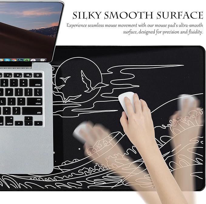 ALOANES Waterproof Mouse Pad, XL Gaming Keyboard Pad with Anti-Slip Base, Grain Jacquard Surface, Extend Desk pad for Gamer, Office & Home, Sea Wave Mousepad 31.5"x 11.8"x 0.12"