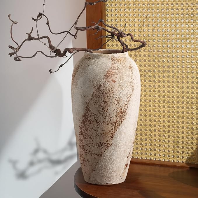 Large Ceramic Vase, 13.7 Inch Minimalist Decorative Farmhouse Vase for Home Decor, Living Room, Shelf Decor, Entryway, Wedding, Table Decoration