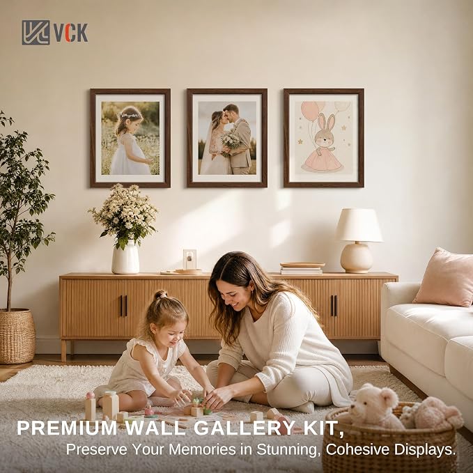 VCK 16x20 Poster Frames 3 Pack - Brown Solid Wood Picture Frame, Exclusive Wood Grain, Wall Hanging