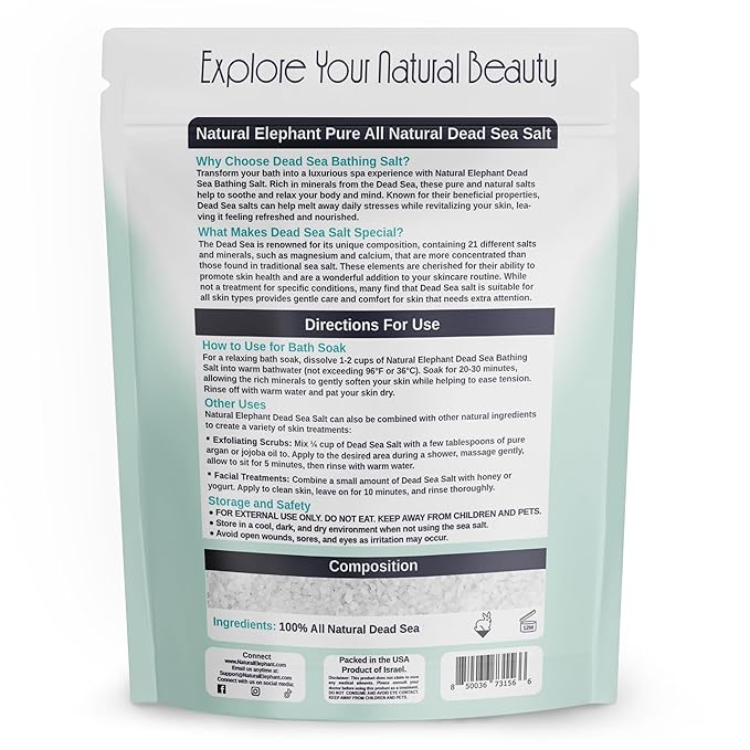Natural Elephant Dead Sea Bath Salt | 19 Pounds Bulk Bag | 100% Natural and Pure | Coarse Grain | Ideal for Baths and Soaks