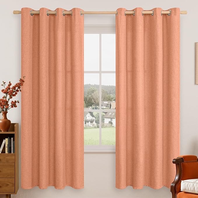 LAMIT Terracotta 72 Inch Privacy Linen Curtains 2 Panels Set for Living Room, Light Filtering Curtains Thermal Grommet Panels for Living Room/Front Door/Patio Door, W52 x L72