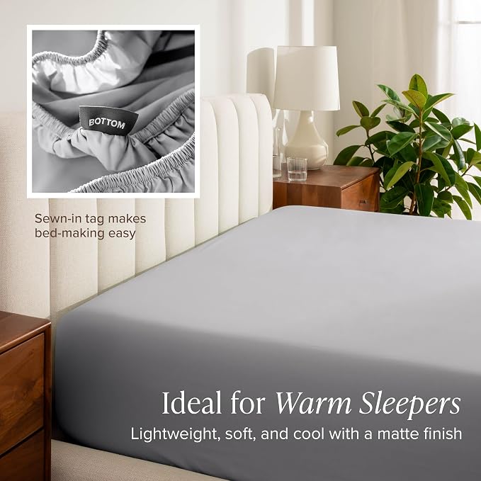 Bare Home 100% Organic Cotton King Sheet Set - Crisp Percale Weave - Lightweight & Breathable - Bedding Sheets & Pillowcases (King, Light Grey)