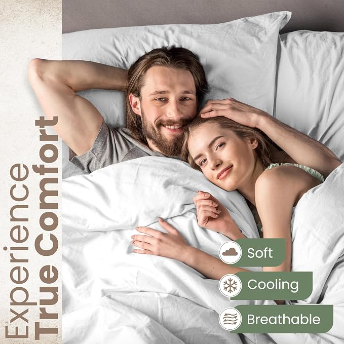 EcoPure Queen Size Sheet Set, White | 100% Organic Cotton, Comfort Washed, Cooling, Deep Pocket, GOTS Certified