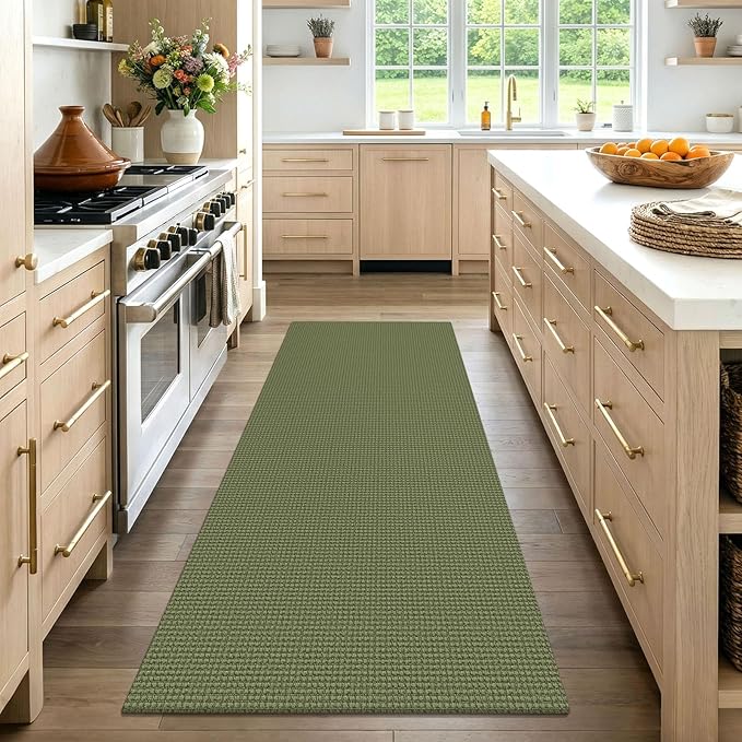 EARTHALL Woven Runner Rug 3x7 Ft Washable Runners for Hallways Wide Non Slip Rubber Backed Kitchen Runner Braided Indoor Floor Carpet for Entryway, Hallway, Kitchen, Bedroom, Green