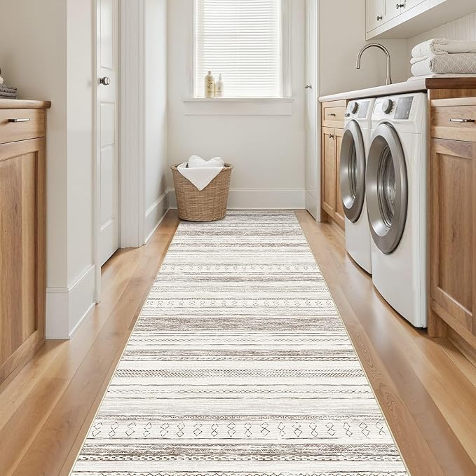 Tortania Area Rug 3x8 Runner Rugs - Washable Soft Neutral Boho Moroccan Farmhouse Rug Indoor Floor Carpet for Living Room Bedroom Kitchen Entryway Under Dining Table Home Office Decor - Cream Brown
