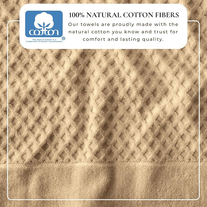 Great Bay Home Bath Towels - 100% Cotton 6 Piece Towel Set - Diamond Waffle Weave - Absorbent, Durable, Quick-Dry Towels for Bathroom (Oatmeal)