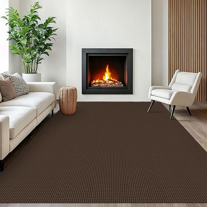 EARTHALL Woven Area Rugs 6x9 Ft Washable Living Room Rugs Non Slip Rubber Backed Dining Room Rug Braided Bedroom Rugs Indoor Floor Carpet for Living Room, Bedroom, Dining Room, Brown
