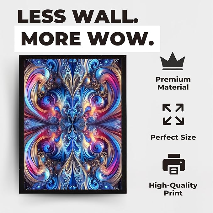 InkFlow Posters Vibrant Swirling Abstract Poster - Colorful Fractal Design in Blue, Pink, and Gold - Modern Graphic Poster for Living Room, Bedroom, Home - 16x20 Unframed Canvas Print