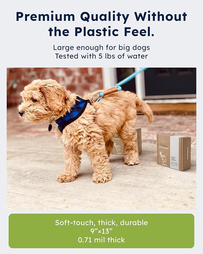 Wooflinen Home Compostable Dog Poop Bags – Leak-Proof Dog Poop Bags Rolls – Large 9x13”, Durable, Easy Tear – Made from Plant & PBAT Material – For Big & Small Dogs – 720 Count (48 Rolls)