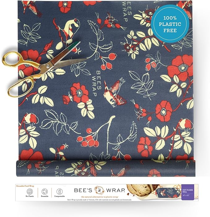 Bee's Wrap Beeswax Wraps for Food - Cut to Size 14x52" Beeswax Wrap Roll - Plastic Free Made in USA Reusable Natural Food Wrap - Botanical