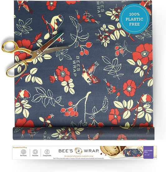 Bee's Wrap Beeswax Wraps for Food - Cut to Size 14x52" Beeswax Wrap Roll - Plastic Free Made in USA Reusable Natural Food Wrap - Botanical
