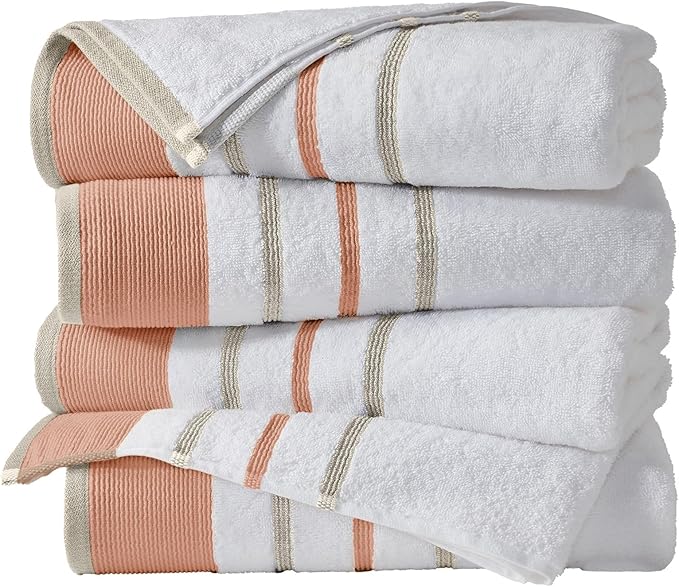 Great Bay Home Decorative Bath Towel Set - Cotton 4 Pack 54x27 Bath Towel Set - Durable Towels for Bathroom Decor (Dusty Rose/Cappuccino)