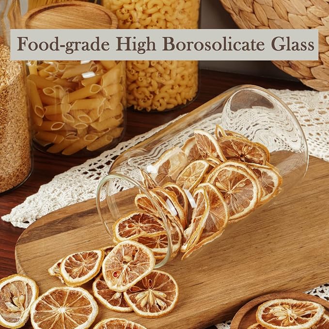 Labina Glass Storage Container Airtight Food Jars Kitchen Canister with Wood Lids, 33 Oz Wide Mouth Pantry Organization Glass Jar for Flour, Sugar, Cookie, Spagetti, Nuts and Candy