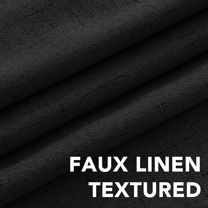 H.VERSAILTEX Blackout Curtains Linen Curtains 120 inches Long 100% Black Out Curtains for Bedroom Windows, Textured Linen Look Draperies Grommet with White Liner, 2 Panels, Black