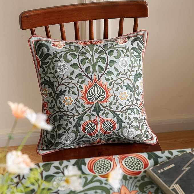 ISAENNE Design Square Retro Elegant Linen Throw Pillow Covers 18"x18" Pack of 2, Blue Gray Floral Pattern Cushion Covers Decor Pillowcases for Bed,Living Room,Outdoor,Car