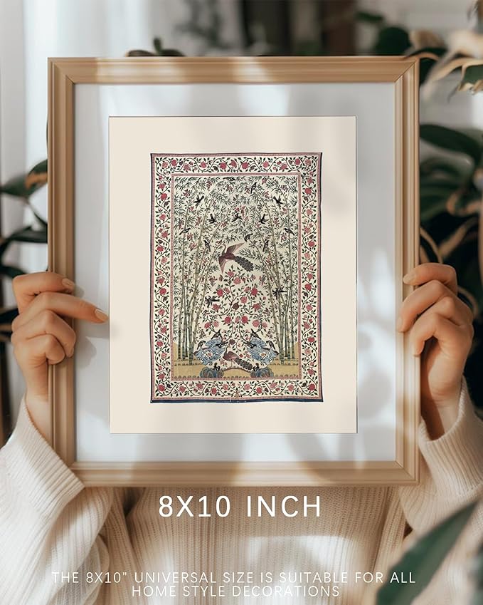 Vintage Textile Wall Art | Light Academia Home Decor | Tapestry Canvas Wall Art | Light Academia Room Decor, Farmhouse Paintings Art Picture Aesthetic for Bedroom Bathroom Living Room (8" x 10"-UNFRAMED)