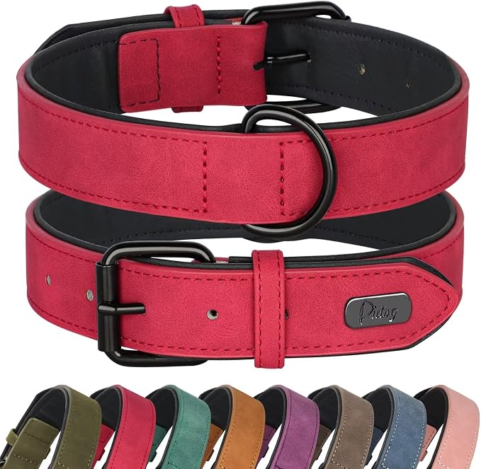 Didog Soft Padded PU Leather Dog Collar, Breathable and Adjustable Red Dog Collar for Large Dogs, Comfortable for Daily Walk,Red XL Fit Neck 18-22"(45-71 lbs)
