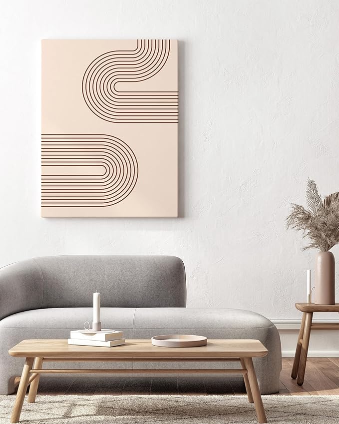 Abstract Double Wavy Arch Wrapped Canvas Wall Art Minimalist S-Shape Lines Earth Tones Terracotta Brown 24x36 Inch Gallery Stretched Modern Home Art Decor