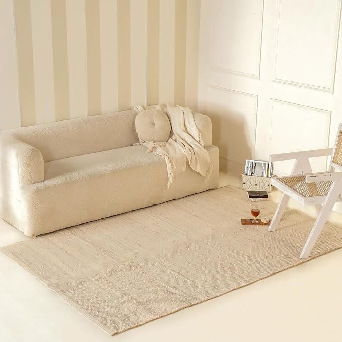 Natural Cotton Jute Area Rug – Handcrafted Braided Accent Rug, Sustainable Floor Décor, 3x5 Feet