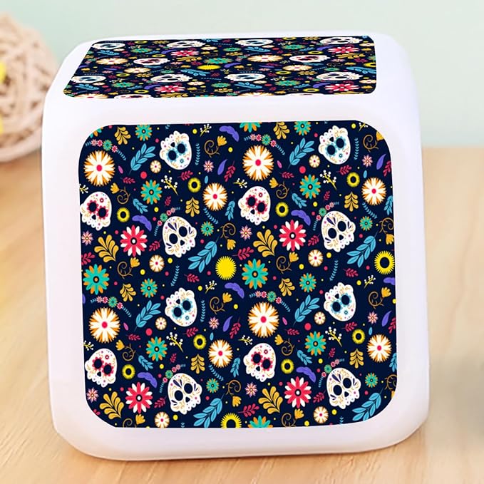 Digital Alarm Clock,Skull with Flowers 7 Color Change LED Digital Alarm Clock with Date Thermometer for Toddlers,Girls and Boys