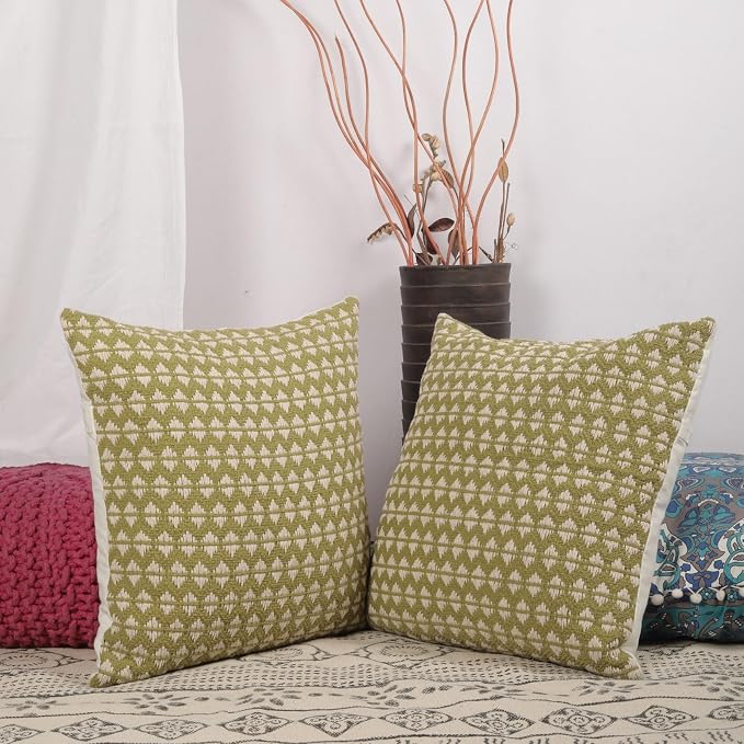 Trade Star Handloomed Pillow Cover Set of 2 Cushion Covers Decorative Throw Pillow Cases Cotton Premium Quality Pillow Sham Farmhouse Decor 18x18 Inches