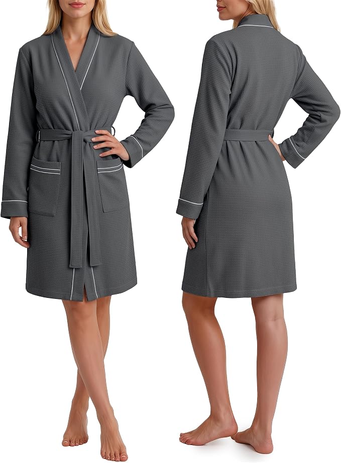 NY Threads Cotton Blend Waffle Robes for Women Knee-Length Bathrobe