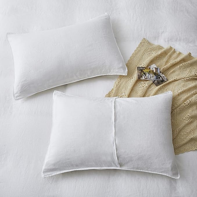 ATLINIA 100% Flax Linen Duvet Cover Set - Stone Washed Pure French Linen Organic Fabric for Farmhouse Comforter Boho Bedding Included 1 Duvet Cover 2 Pillow Shams(White, King)