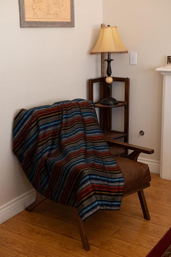 Alpaca Land, Handmade Ecuadorean Alpaca Wool Blankets/Throws (Small Stripe Dark Shades)