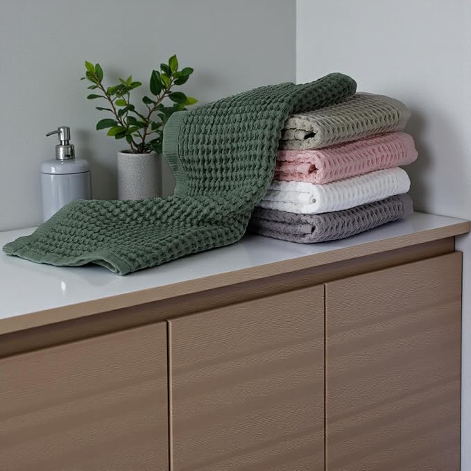 DEMMEX Organic Cotton Waffle Turkish Hand Towels for Bathroom & Kitchen, Large 20x30 in, 100% Oeko-TEX Certified Ultra Soft Turkish Cotton, Lightweight Quick Dry Waffle Weave, Set 2 (Gray)