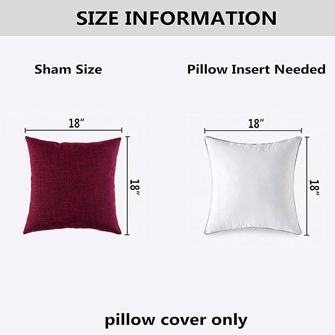 Kevin Textile Supersoft Faux Linen Square Christmas Throw Cushion Cover Pillowcase, Hidden Zipper, 18x18 inch(2 Piece, Burgundy)