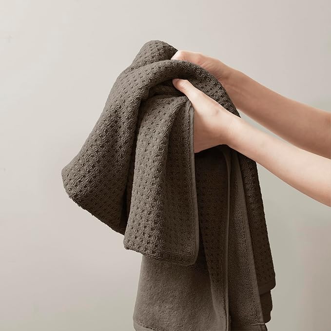Madison Park Spa Waffle 100% Cotton Luxurious Towel Set, Premium Texture Waffle Weave, Highly Absorbent, Quick Dry, Hotel & Spa Quality Wash Clothes for Bathroom, Assorted Sizes, Charcoal 6 Piece