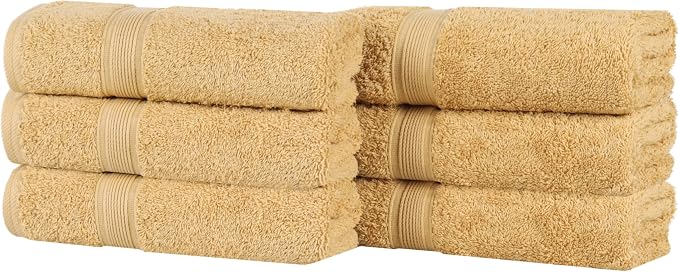 Superior 100% Organic Cotton Hand Towel Set of 6, Daily Use for Bathroom, Kitchen, Guest Bath, Quick Dry Small Towels, Face, Hand, Gym, Spa, Hotel, Absorbent, Essentials, Oregon Collection, Gold