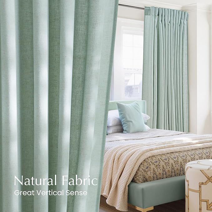 NICETOWN Semi Sheer Sage Green Curtains 84 inch Length, Rod Pocket & Back Tab Light Filtering Semi Sheer Window Treatments Privacy Added Drapes for Living Room, W55 x L84, 2 Panels