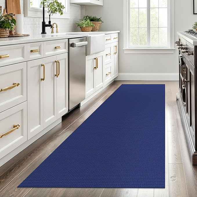 EARTHALL Woven Runner Rug 3x8 Ft Washable Runners for Hallways Wide Non Slip Rubber Backed Kitchen Runner Braided Indoor Floor Carpet for Entryway, Hallway, Kitchen, Bedroom, Royal Blue/Navy