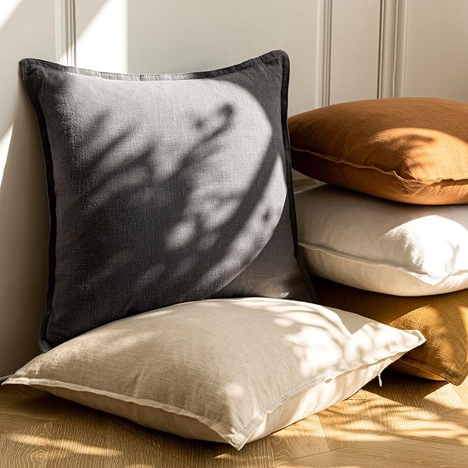 Foindtower Pack of 2, Decorative Linen Soild Throw Pillow Covers Soft Accent Square Cushion Case Boho Farmhouse Pillowcase for Chair Couch Sofa Bedroom Living Room Home Decor 20 x 20 Inch Grey